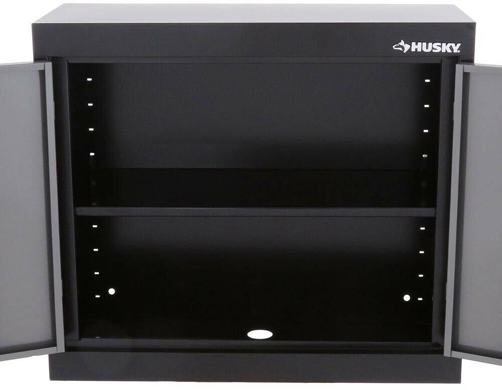 Husky 26 in. H x 30 in. W x 12 in. D Deluxe Steel Garage Wall Cabinet in Black/Grey