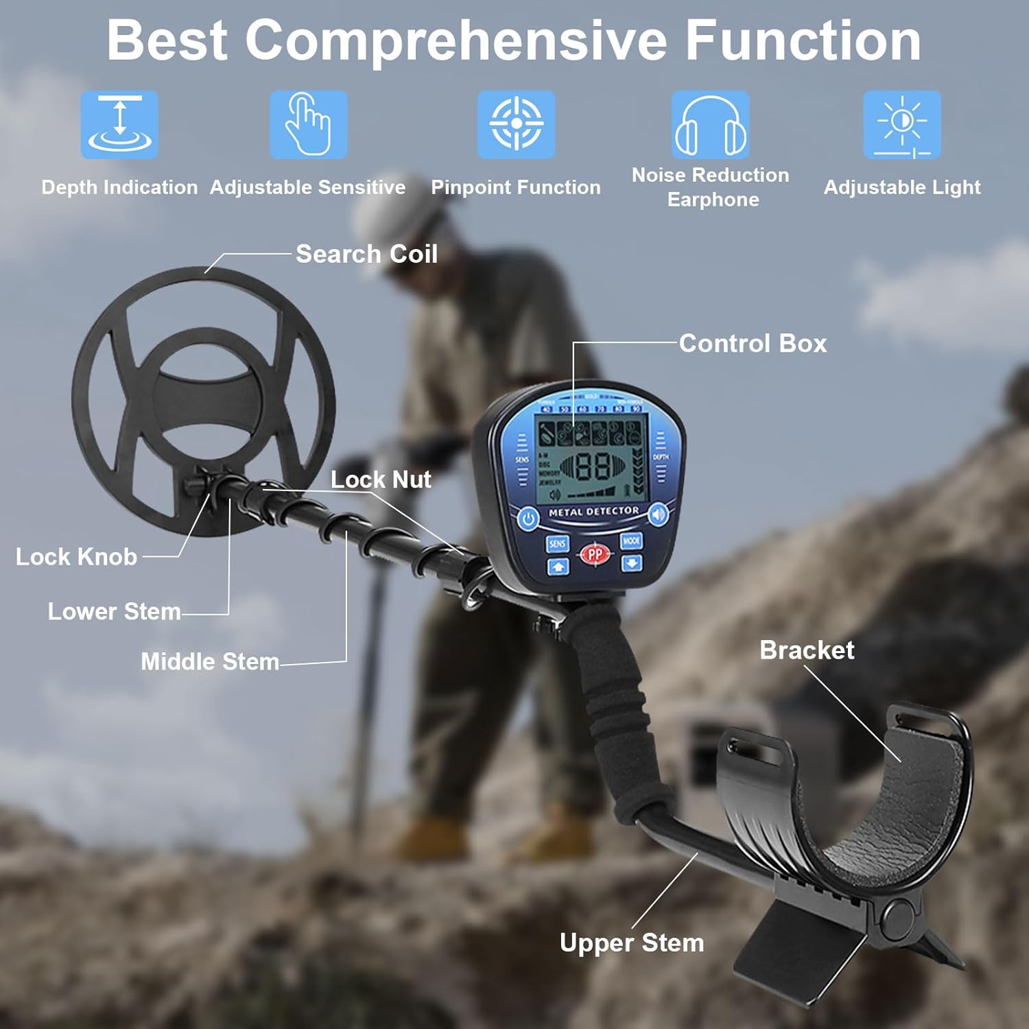 Upgraded Waterproof Metal Detector for Adults, Professional High Accuracy Gold Detector with LCD Display, 10'' Detection Depth, Advanced DSP Chip Metals Detectors