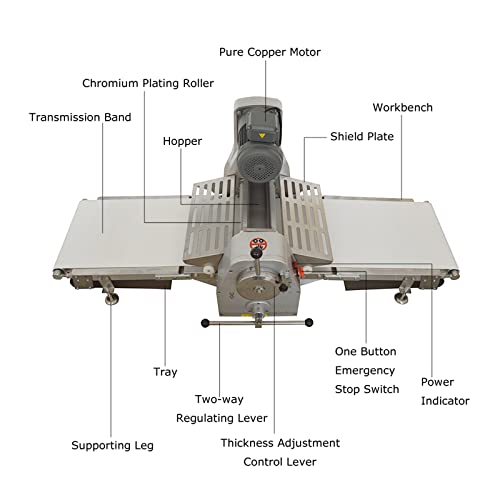 TECHTONGDA Commercial Dough Sheeter Stainless Steel Pizza Pasta Roller Machine Fondant Flattener Pastry Sheeter Bakery Baking Equipment