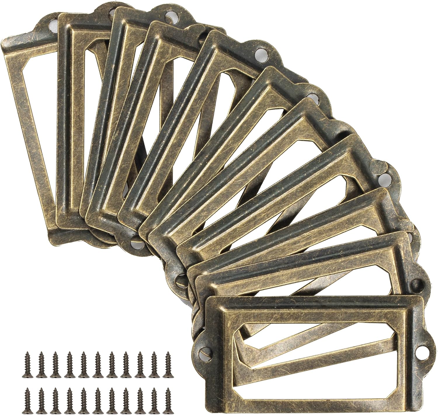 ISKYBOB 24 Pack Antique Label Holder Metal Name Card Frame for Furniture Cabinet Drawer Case,Bronze Color