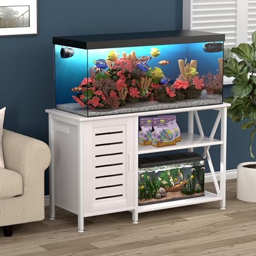 55-75 Gallon Fish Tank Stand, Aquarium Stand with Power Outlets and Cabinet for Fish Tank Accessories Storage, Heavy Duty Metal Frame, 52