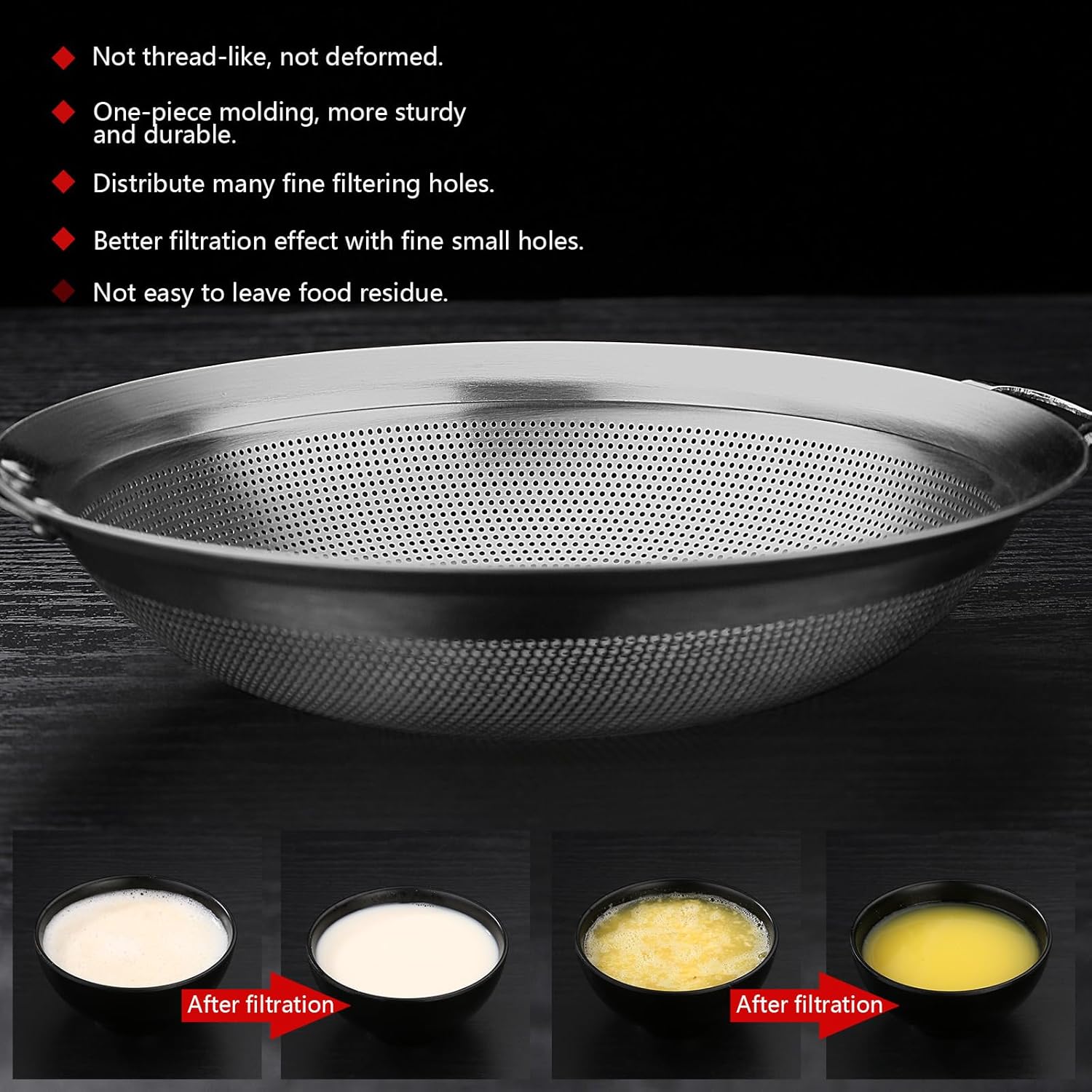 Punch Hole Sieve Fine Mesh Stainless Steel Small Colander Strainer With Handle Metal Micro Sifter Set of 2 for Kitchen Baking and Food Filter Rice,Tea,Pasta,Flour,Juice,Mini 3.55 and 4.33 Inch