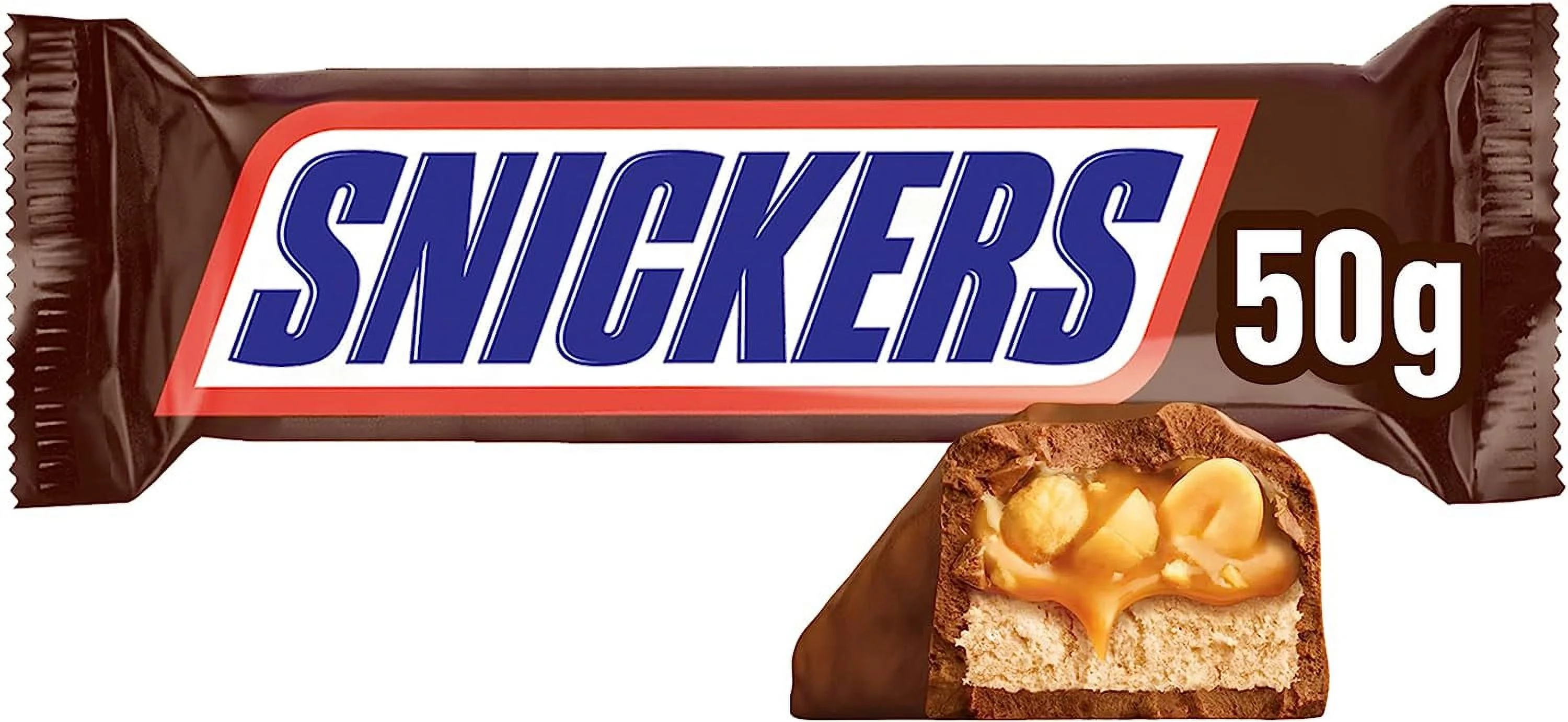 Snickers Full Size Candy Bar with Caramel and Roasted Peanuts Chocolate Covered, 24 bars x 50g (1200g) (DL PACKAGING)