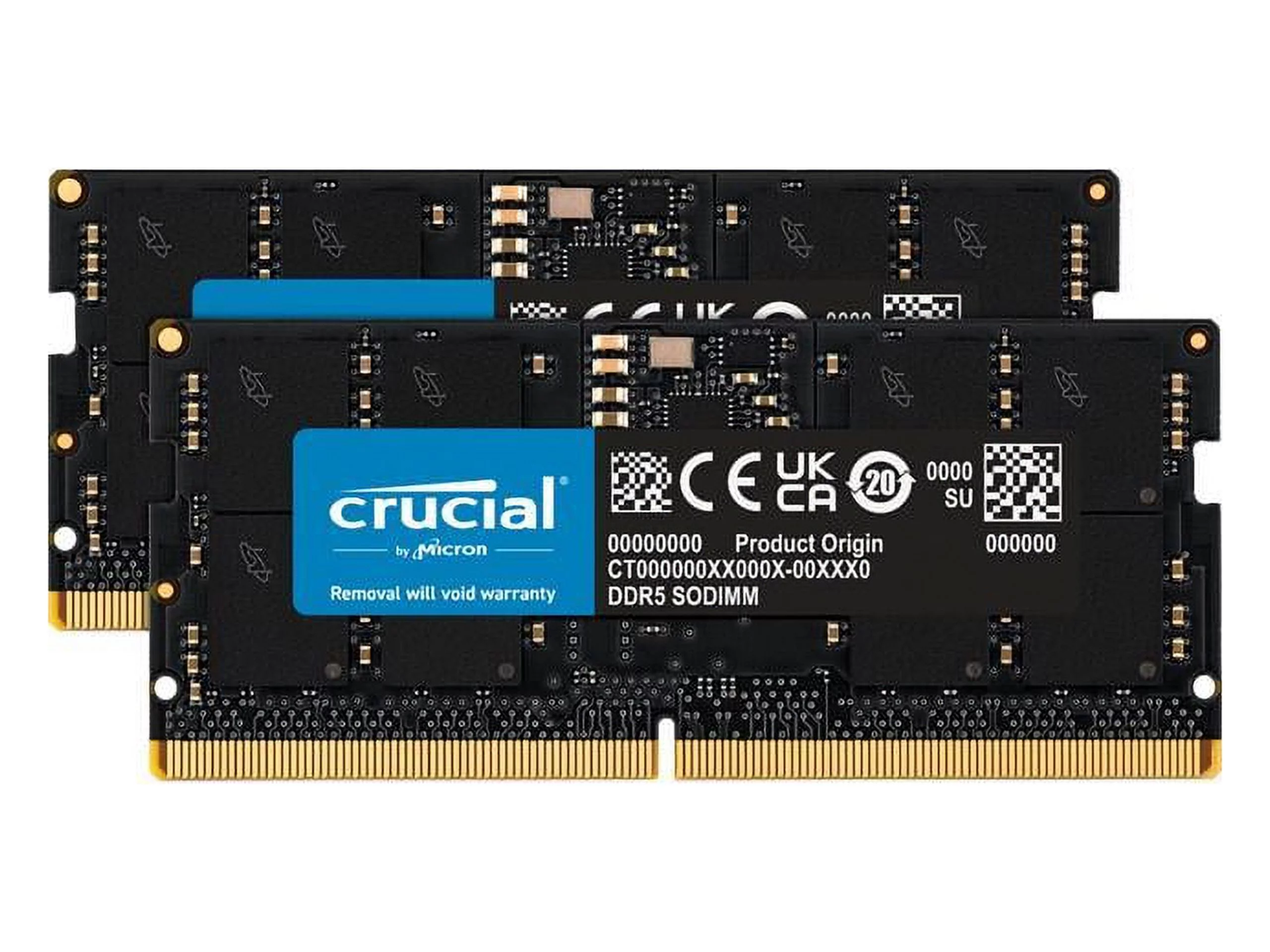 Crucial 64GB (2 x 32GB) DDR5 SDRAM Memory Kit - For Notebook - 64 GB (2 x 32GB) - DDR5-4800/PC5-38400 DDR5 SDRAM - 4800 MHz Dual-rank Memory - CL40 - 1.10 V - Non-ECC - Unbuffered - 262-pin - SoDIMM -