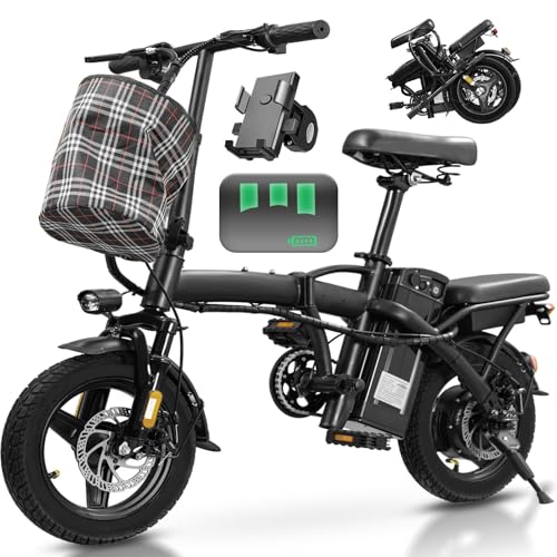 Folding Electric Bike for Adults and Teens, 560W Motor 24MPH Compact Commuter Ebike, 32 Miles Range, 48V 10Ah Battery, 3-Level Pedal Assist, 14