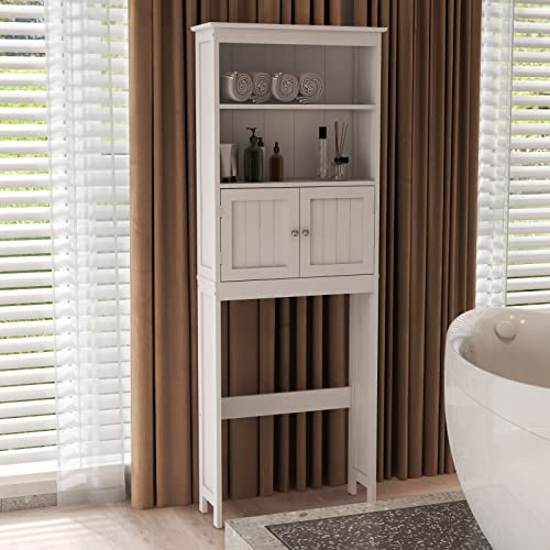 Wooden Bathroom Floor Cabinet Freestanding Storage Cabinet with a Adjustable Shelf for Office,Living Room,Kitchen Room,Entryway,Bedroom or Casual Occasions (White, 2 Doors with 1 Drawer)