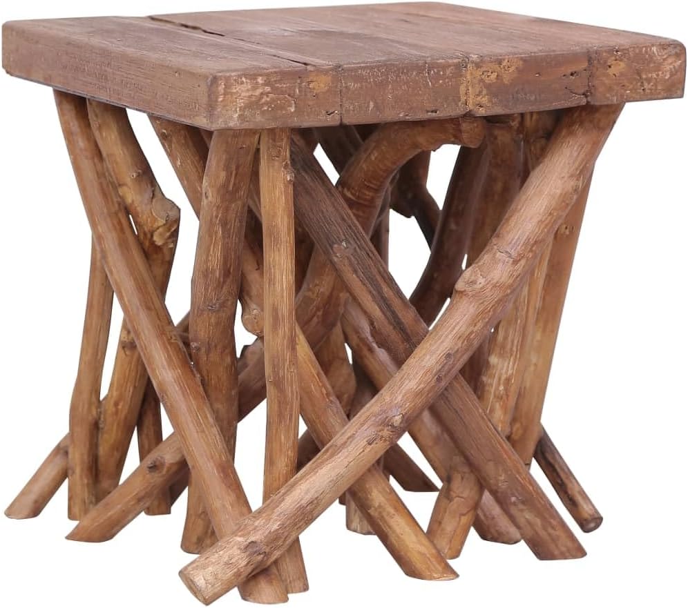vidaXL Solid Wood Coffee Table - Rustic Style Square Table with Log Legs, Durable Reclaimed Wood and Teak Material, Brown - Perfect for Living Room Furniture
