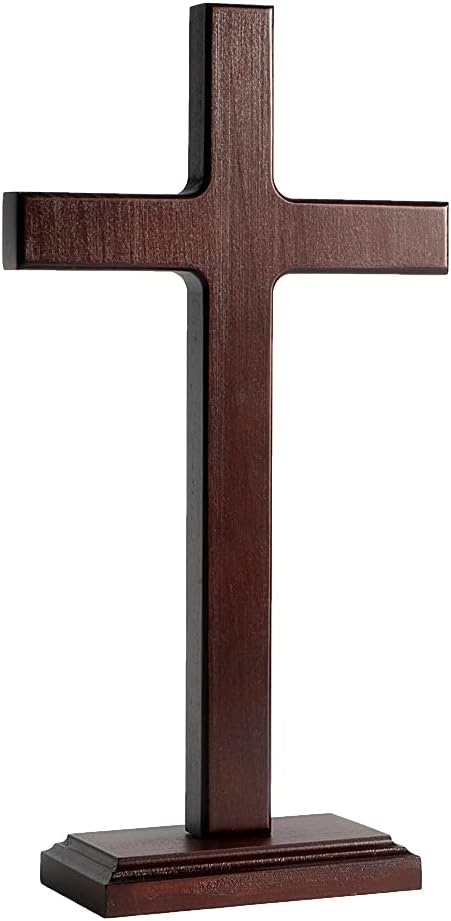 KUXBET Wooden Wall Cross with Stand for Hanging or Standing 12.5 Inch Jesus Christ Catholic Wood Crafted Cross for Wall Decoration Table Home Decor