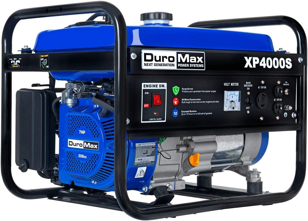 DuroMax XP4400EH Dual Fuel Portable Generator-4400 Watt Gas or Propane Powered Electric Start-Camping & RV Ready, 50 State Approved, Blue and Black