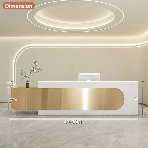 Luxurious Reception Counter Desk - Reception Desk with LED Lights & Glass Top | Front Counter Desk with Lockable Drawer, for Office Boutique Lobby (64IN)