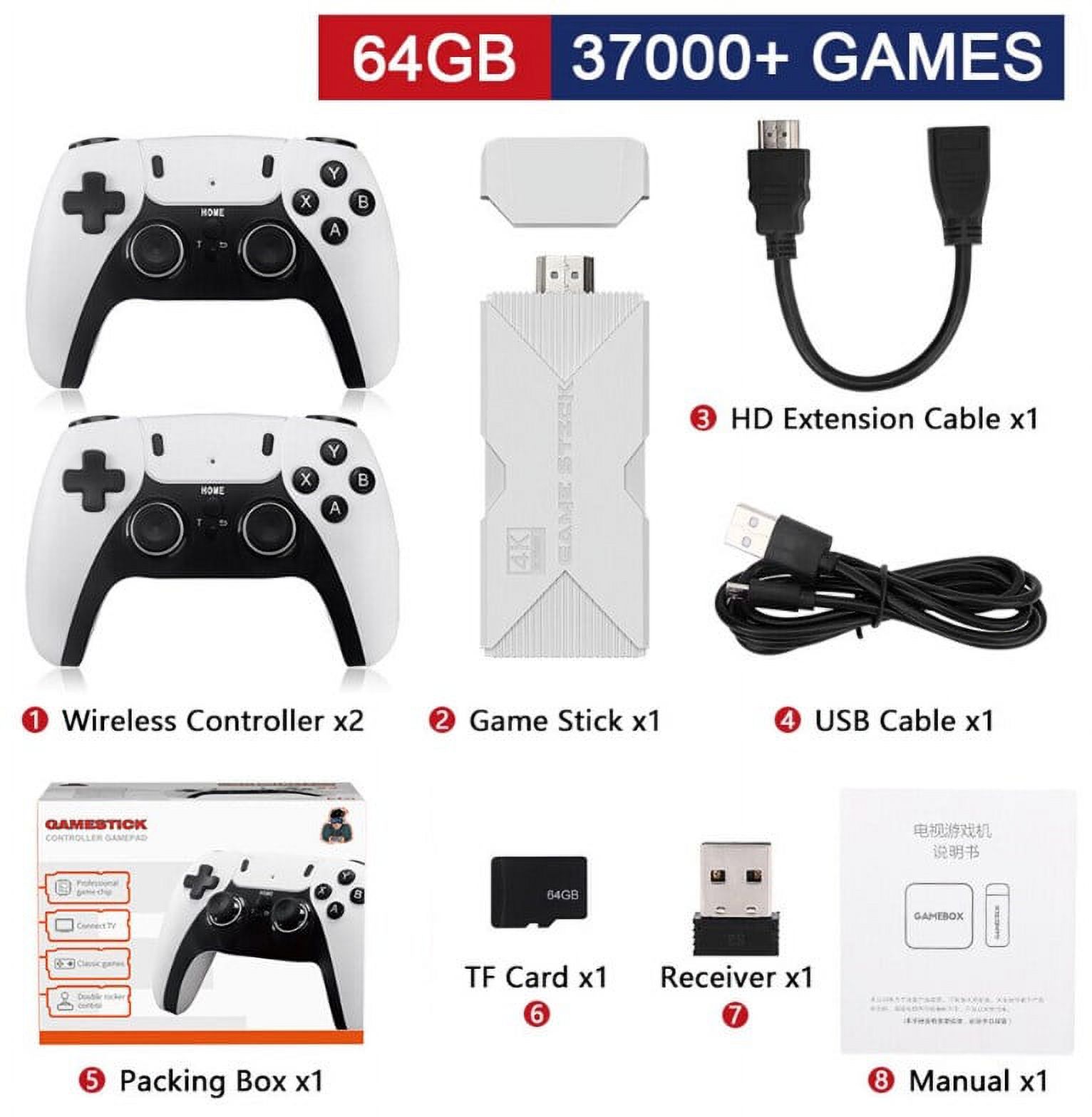 Retro Game Console, 64G Nostalgic Plug and Play Video Game, 4K HDMI Output Plug and Play Classic Video Built in 37000+ Games, 2.4G Wireless Controllers