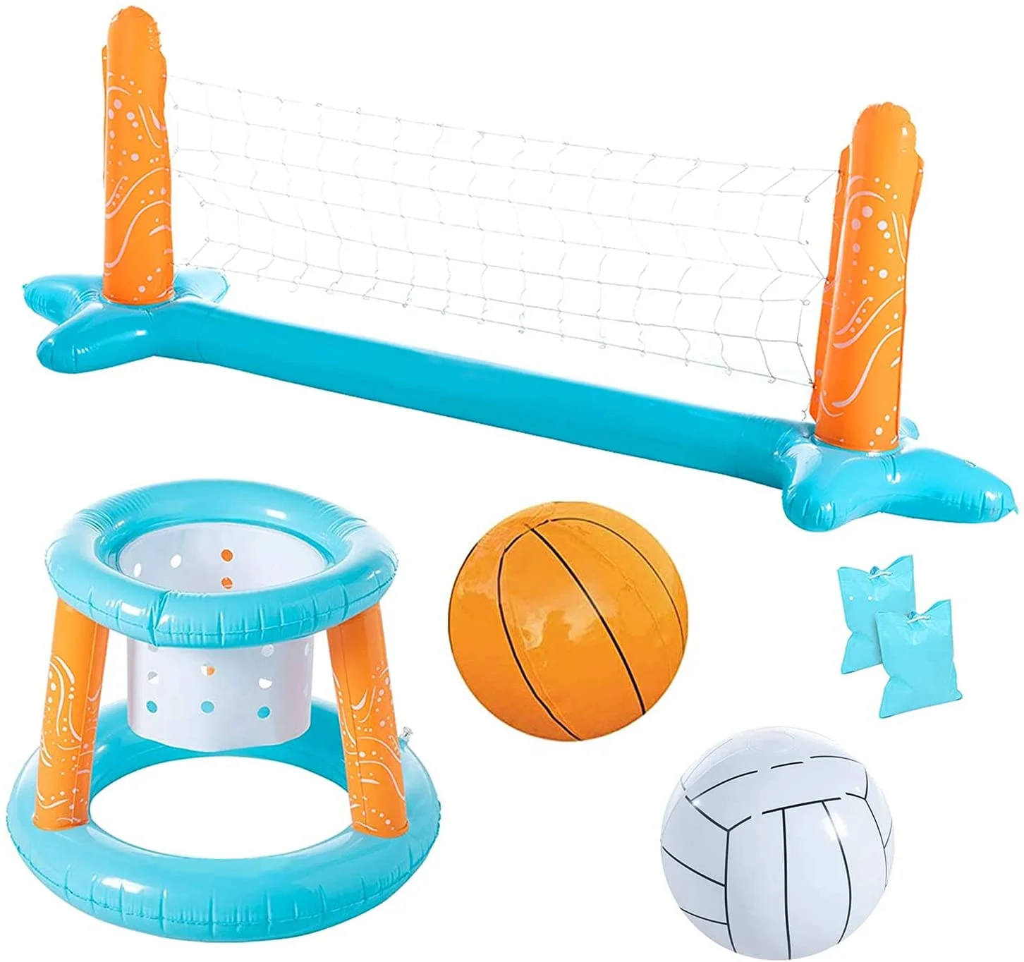 Vesna Pool Volleyball Set, Larger Inflatable Pool Floating Set Include 2 Balls & Basketball Hoops, Swimming Pool Toy Volleyball Game for Kids and Adults | Light Blue