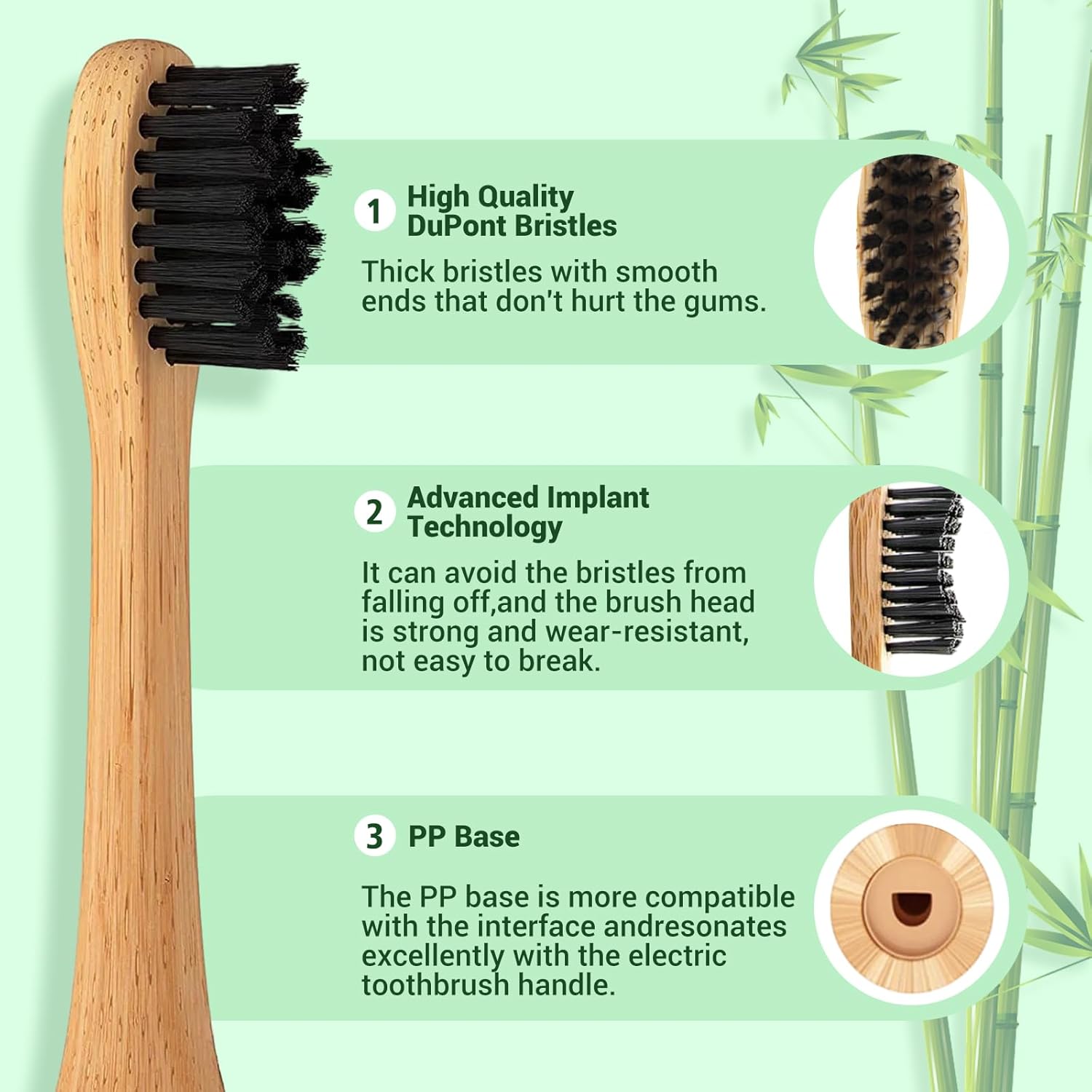 Bamboo Electric Toothbrush, 5 Cleaning Modes Sonic Toothbrush-Newly &Bamboo Electric Toothbrush Replacement Heads with Plant-Based Bristle Compatible with Philips Sonicare 4 Pack
