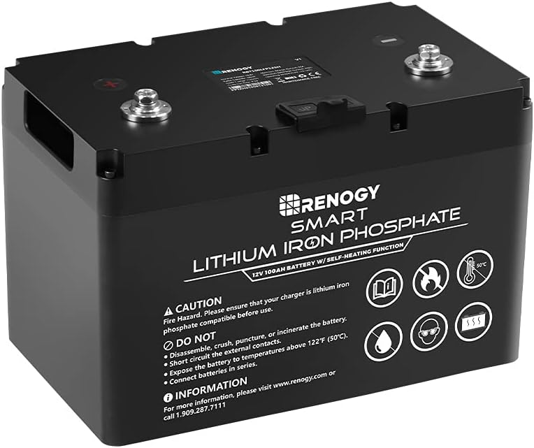 Renogy Smart Lithium-Iron Phosphate Battery 12V 100Ah w/Self-Heating Function for RV, Solar, Marine, and Off-grid Applications