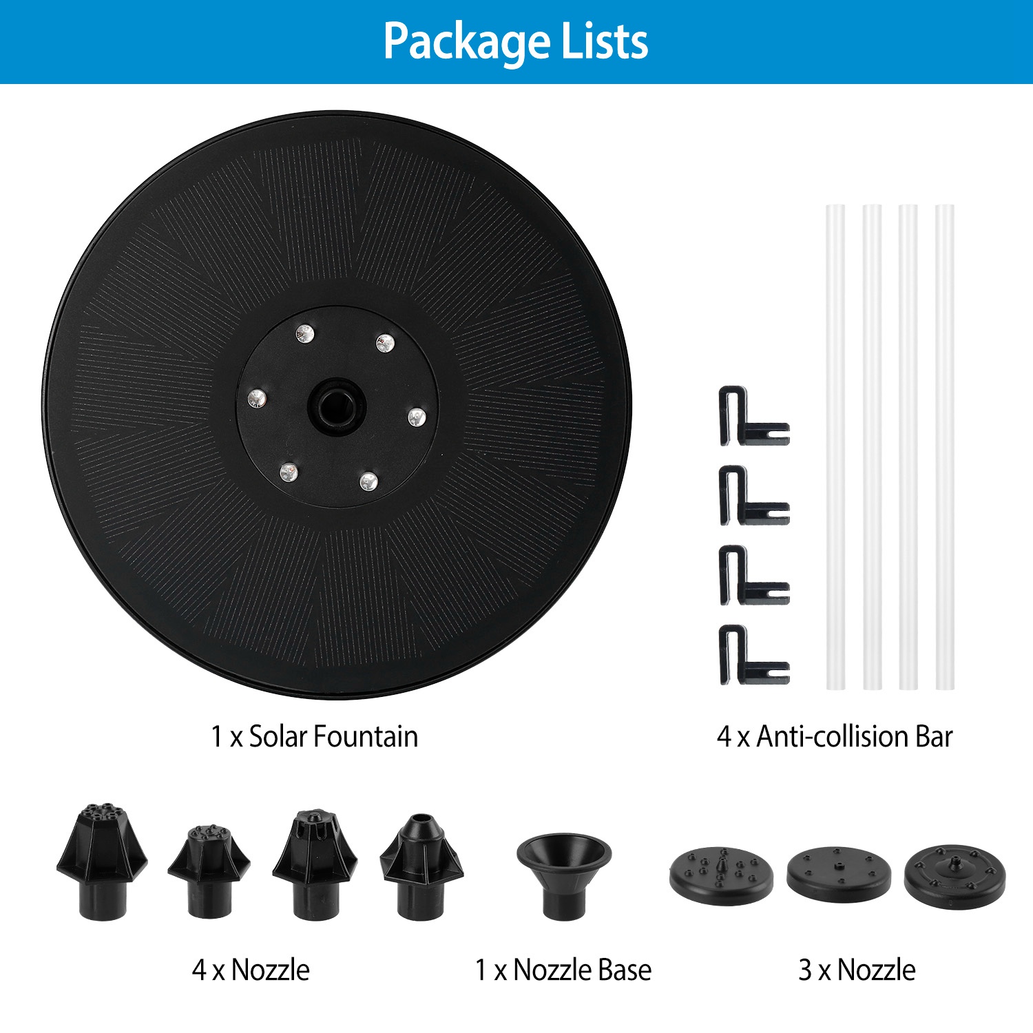 Solarek Solar Powered Fountain Pump Floating Bird Bath Pond Pump With LED Lights 7 Nozzles