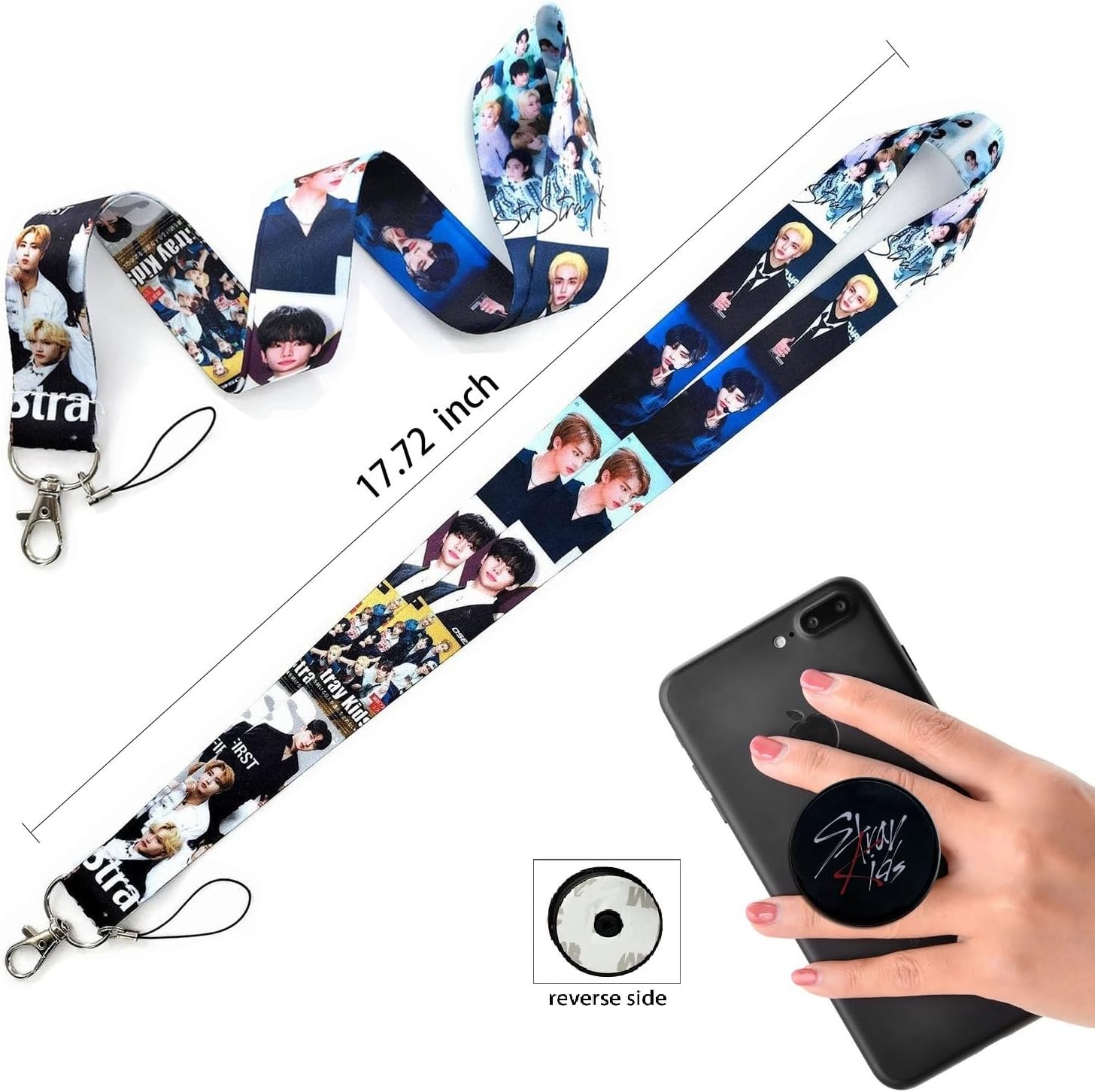 Stray Kids Merch Gift Set, Including Stray Kids Album Photocards, Sticker, Drawstring Bag, Lanyard, Cards Holder, Keychain, Neacklace, Phone Holder, large, Black