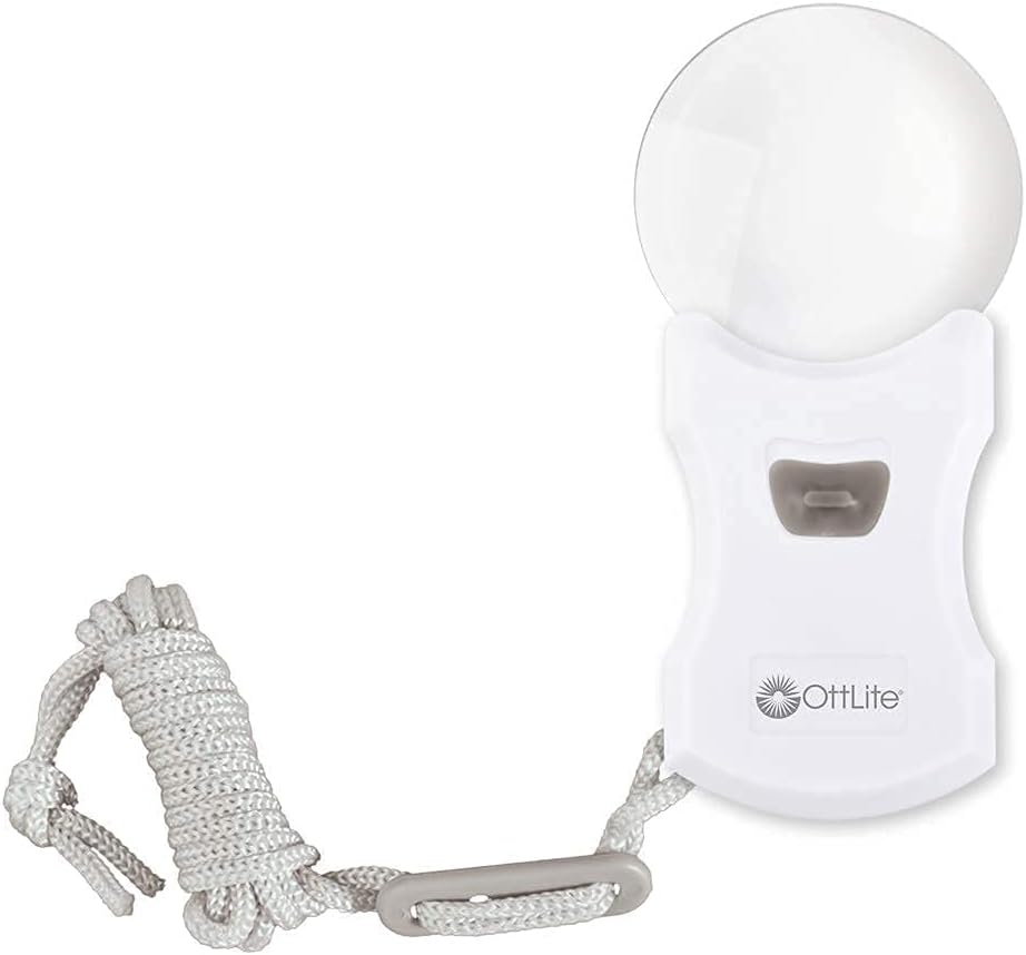 OttLite LED Extra Wide Area Clamp Lamp and Rimless Pendant LED Magnifier - 5 Brightness Settings, Wearable Magnifying Glass, 3X Optical Grade Magnification, LED Illumination, Pocket Magnifier