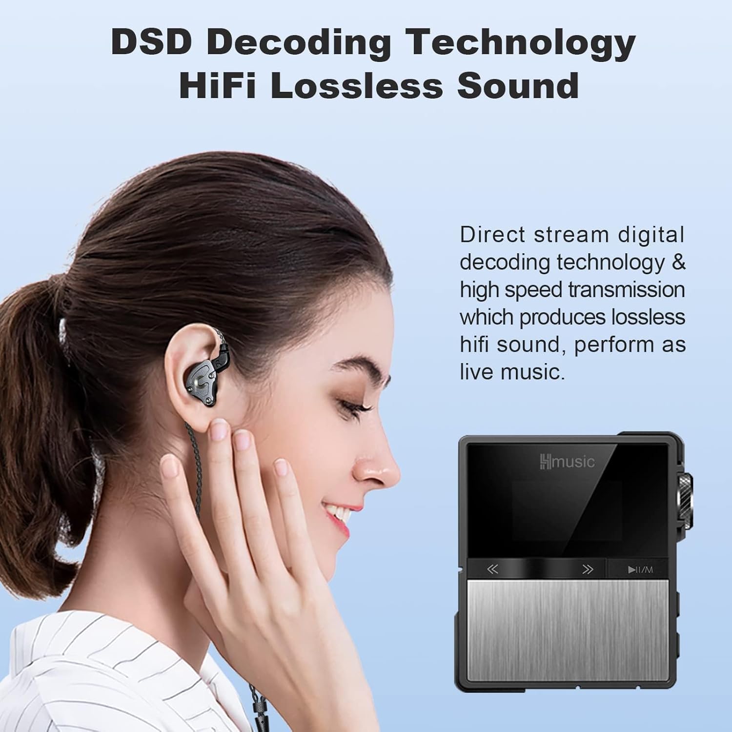 Hmusic P68 HiFi MP3 Player with Clip, Lossless DSD High Resolution Music Player Bluetooth, Portable Hi-Res Audio Player with 16GB Memory Card, Support up to 128GB Hifi Music Player for Sport, Running