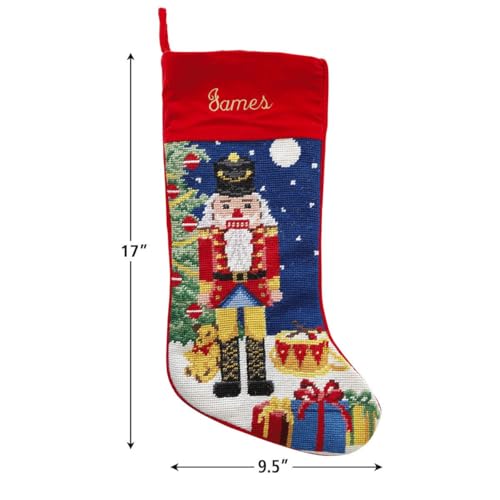 Lillian Vernon Santa Personalized Heirloom Christmas Needlepoint Stocking Stocking, 100% Wool, 9.5