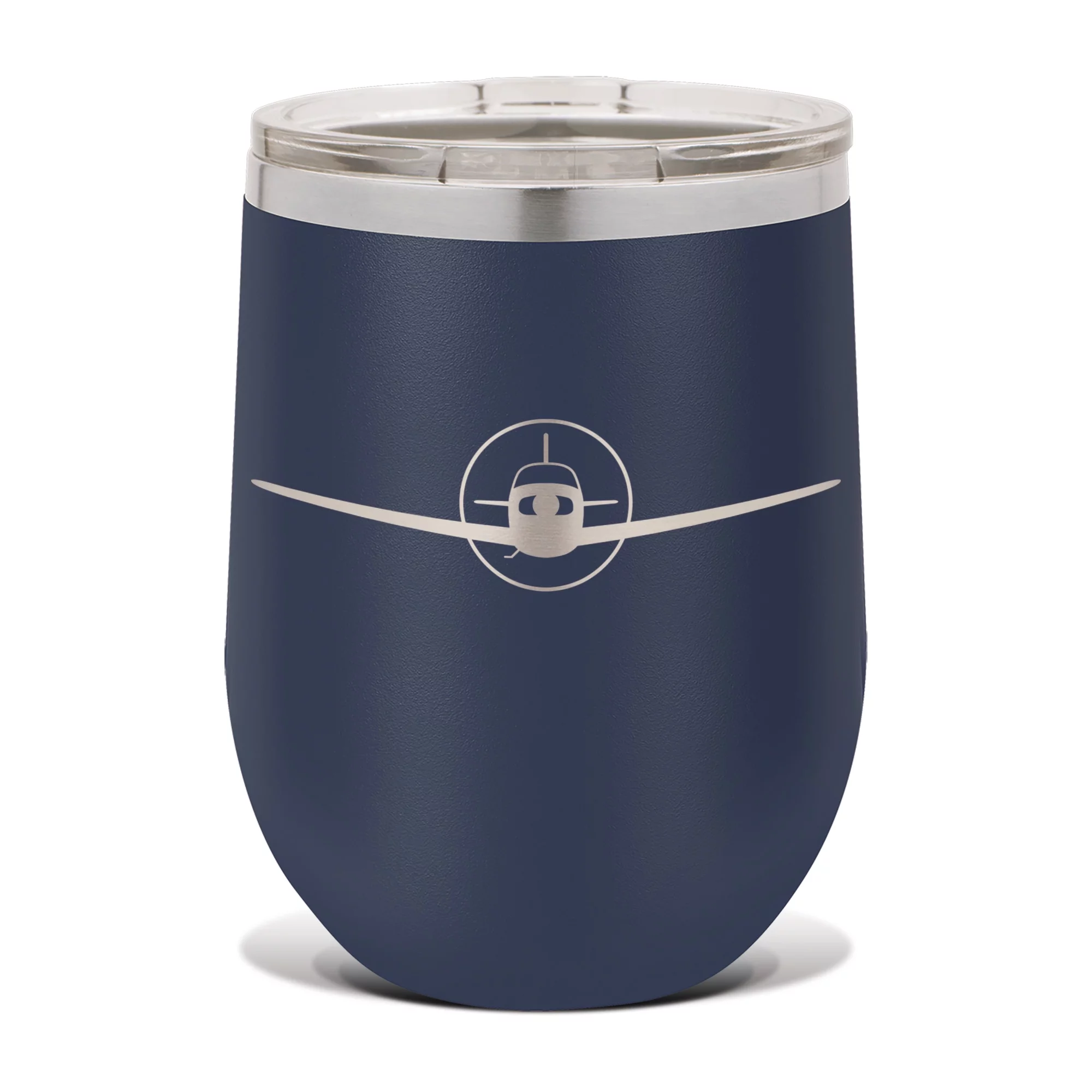 F33A Wine Tumbler 12 oz - Laser Engraved - Polar Camel - Stainess Steel - Vacuum Insulated - Double Walled - Wine Glass - Stemless - Drinkware Clear Lid - aircraft - Navy