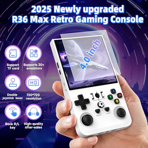 R36MAX Retro Gaming Console, Handheld Game Console with 4000mAh Battery 4.0”IPS Screen, Open Source Linux System and 18000+ Games, with 64GB TF Card Portable Video Gaming Console, Transparent Gray