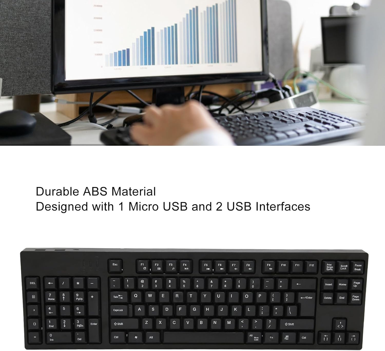 Left Handed Keyboard 109 Keys Micro USB Ergonomic Layout Plug and Play Office Keyboard for Business Accounting Designer