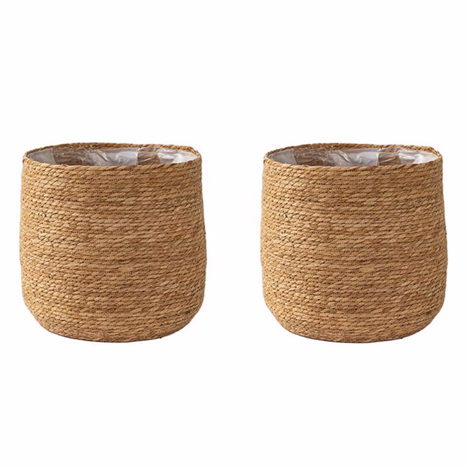 2X Seagrass Flower Pot - Woven Decorative Basket with Film Insert in Boho Style S