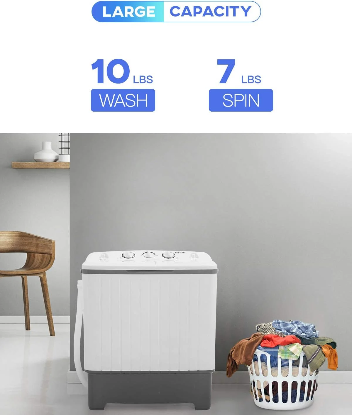 Dkelincs Portable Washing Machine Mini Compact Twin Tub Washer 10 lbs Capacity with Spin Dryer, White