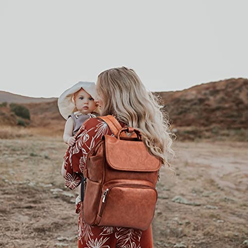 Leather Diaper Bag Backpack with Changing Mat Travel Backpack Waterproof&Insulated Large Nappy Bag Stroller Straps, Brown B, 13.8x8x18 Inch (Pack of 1), Travel Backpacks