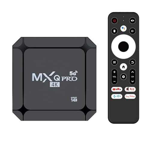 MXQ Pro 5G Android 14.0 TV Box 2025 Upgraded Ram 2GB ROM 16GB Dual Band 2.4G/5.8GHz WiFi6 BT5.0 4K AV1 USB 3.0 Ultra HD Voice Control Smart Home Player