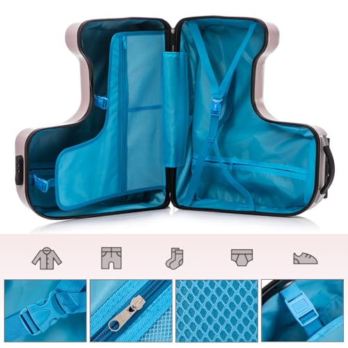 22 inch Kids Ride On Luggage with Safety Belt,Tollder Luggage with Spinner wheels and Luggage Cover (Yellow)