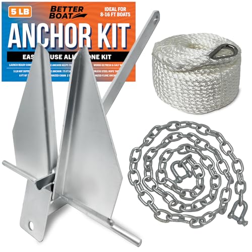 Heavy Boat Anchor Kit Fluke Anchor with Anchor Chain and Boat Anchor Rope Set for Including Boat Anchors for Different Size Boats Pontoon, Deck, Fishing, and Sail