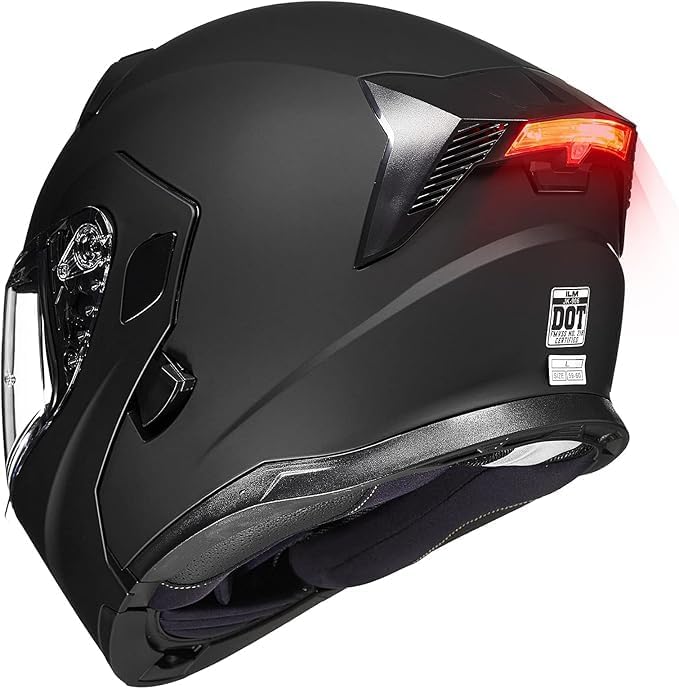 ILM Motorcycle Modular Full Face Helmet for Adult Flip up Dual Visor LED Tail Light Optional DOT