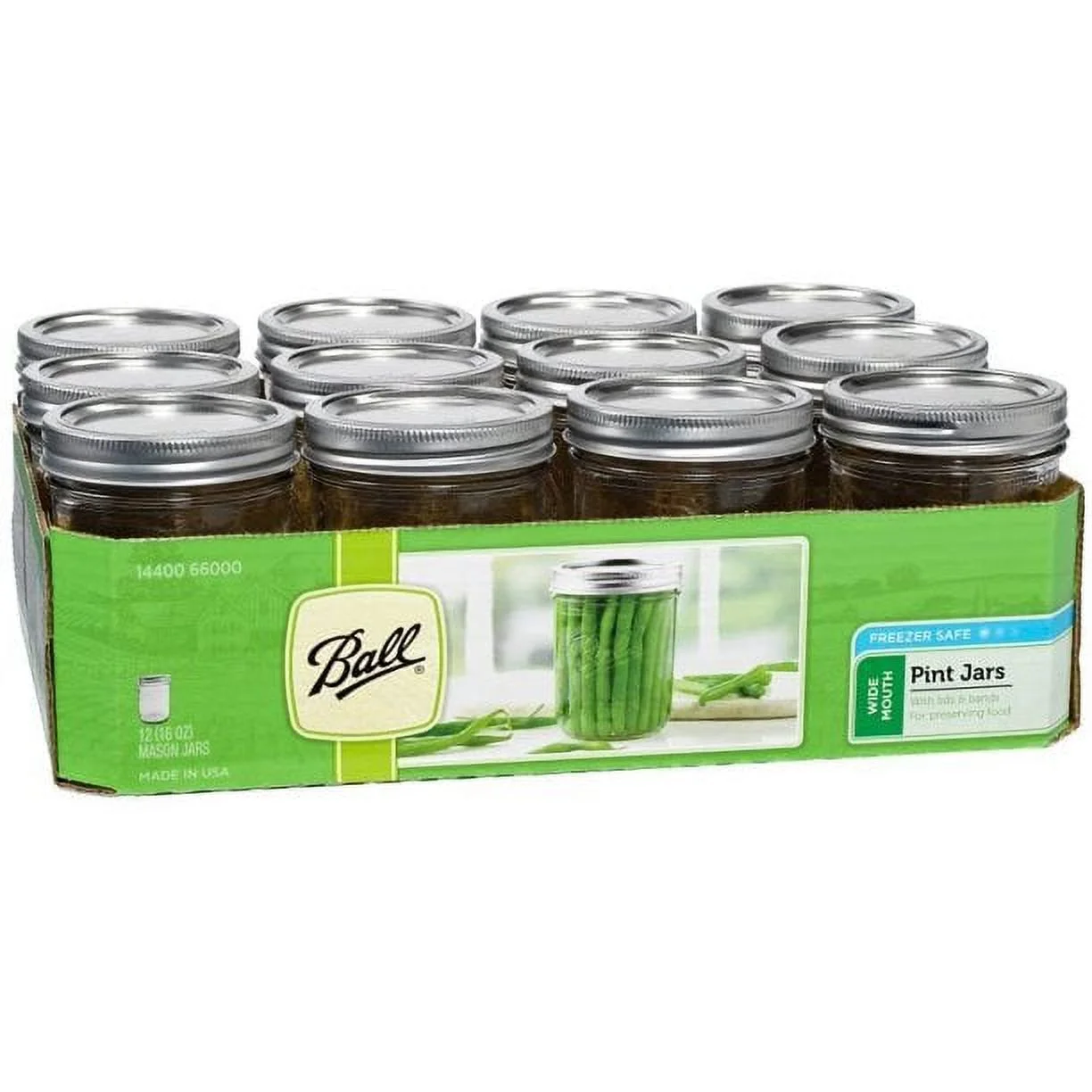 Ball Wide Mouth Pint 16-Ounce Glass Mason Jar with Lids and Bands, 12-Count