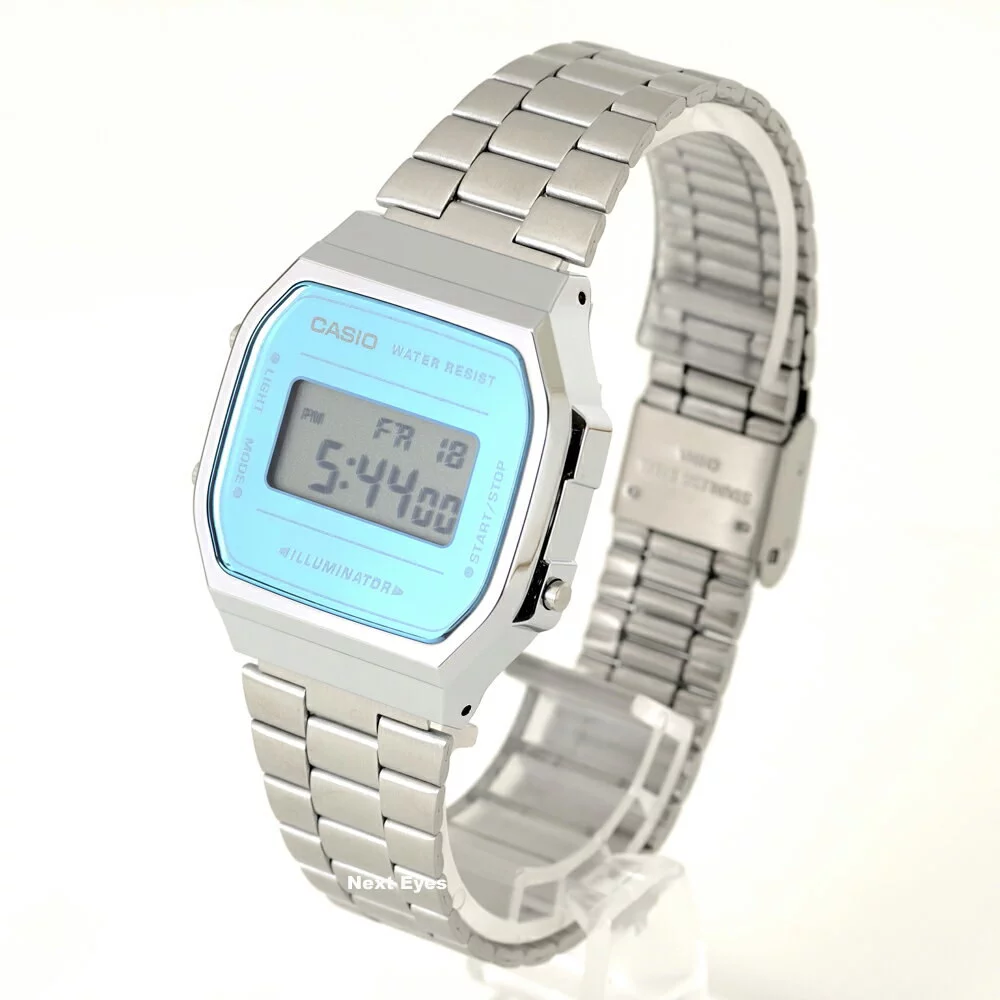 Casio Vintage Silver & Blue Digital Watch A168WEM-2VT