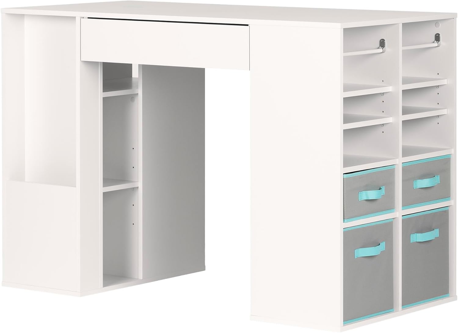 South Shore Crea Counter-Height Craft Table with Scratchproof Surface and Interchangeable Modules - 4 baskets included, Pure White