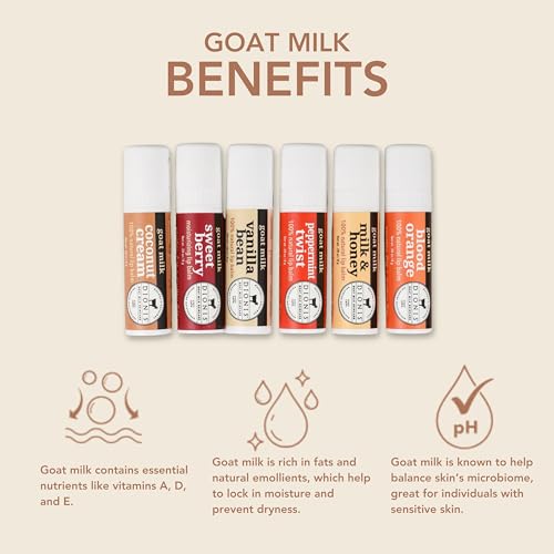 Dionis Goat Milk 6 Pc Lip Balm Ornament - Vanilla, Coconut, Milk & Honey, Berry, Peppermint & Blood Orange Scented Chapstick - Shea Butter & Coconut Oil, Protect & Restore Lips 0.28oz