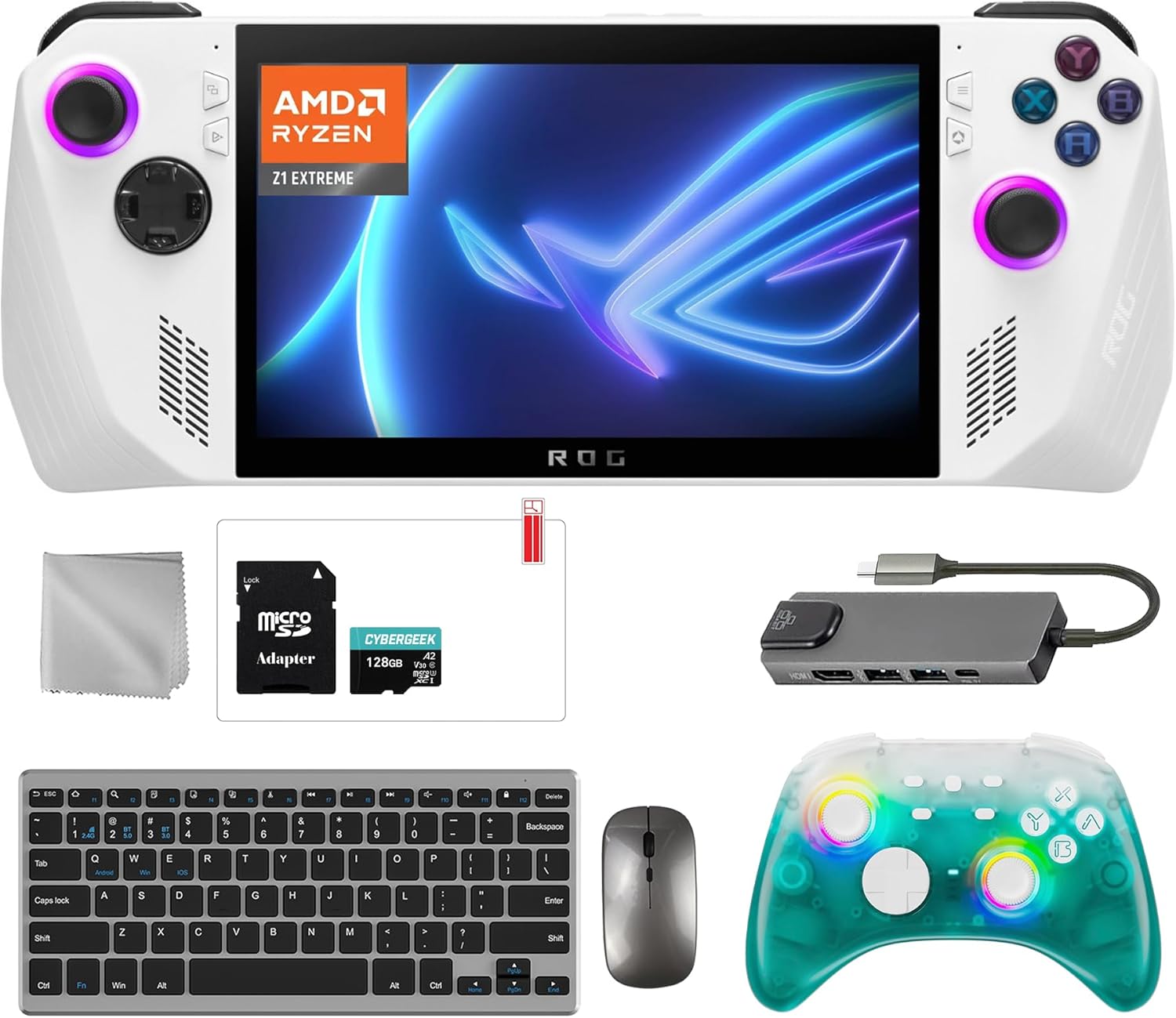 ASUS ROG Ally 1TB SSD Gaming Handheld 7-inch Touchscreen 120Hz FHD 1080p AMD Ryzen Z1 Extreme Processor, Black Ice Wireless Pro Controller, Hub, 128GB MicroSD, Keyboard & Mouse, 8 in 1 Bundle