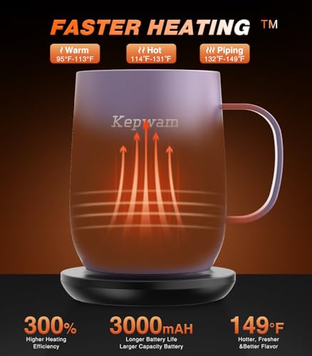 Self Heating Coffee Mug T2, 16oz Smart Heated Coffee Mug, 150 Min Battery Life - Hot up to 149℉ Temperature Control Coffee Mug Warmer, Gifts for Dad Mom (No APP)