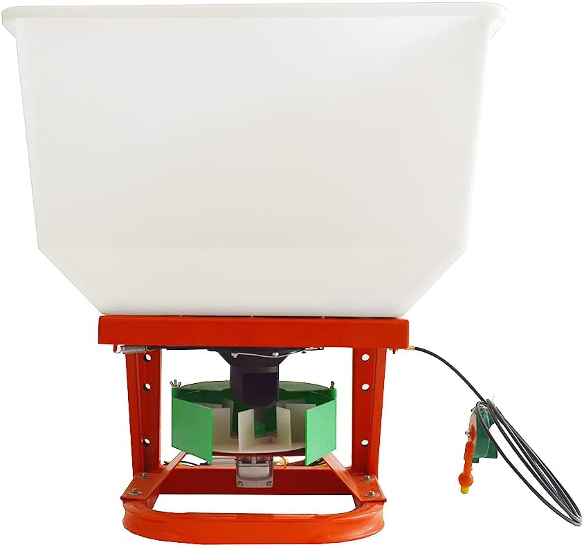 INTBUYING ATV/UTV Broadcaster Spreader 265lbs Tractor Seed and Fertilizer Broadcast Spreader Garden Spreader All-Purpose Variable Speed Fertilizer Hopper 12V/24V Dry Material Broadcast Spreader