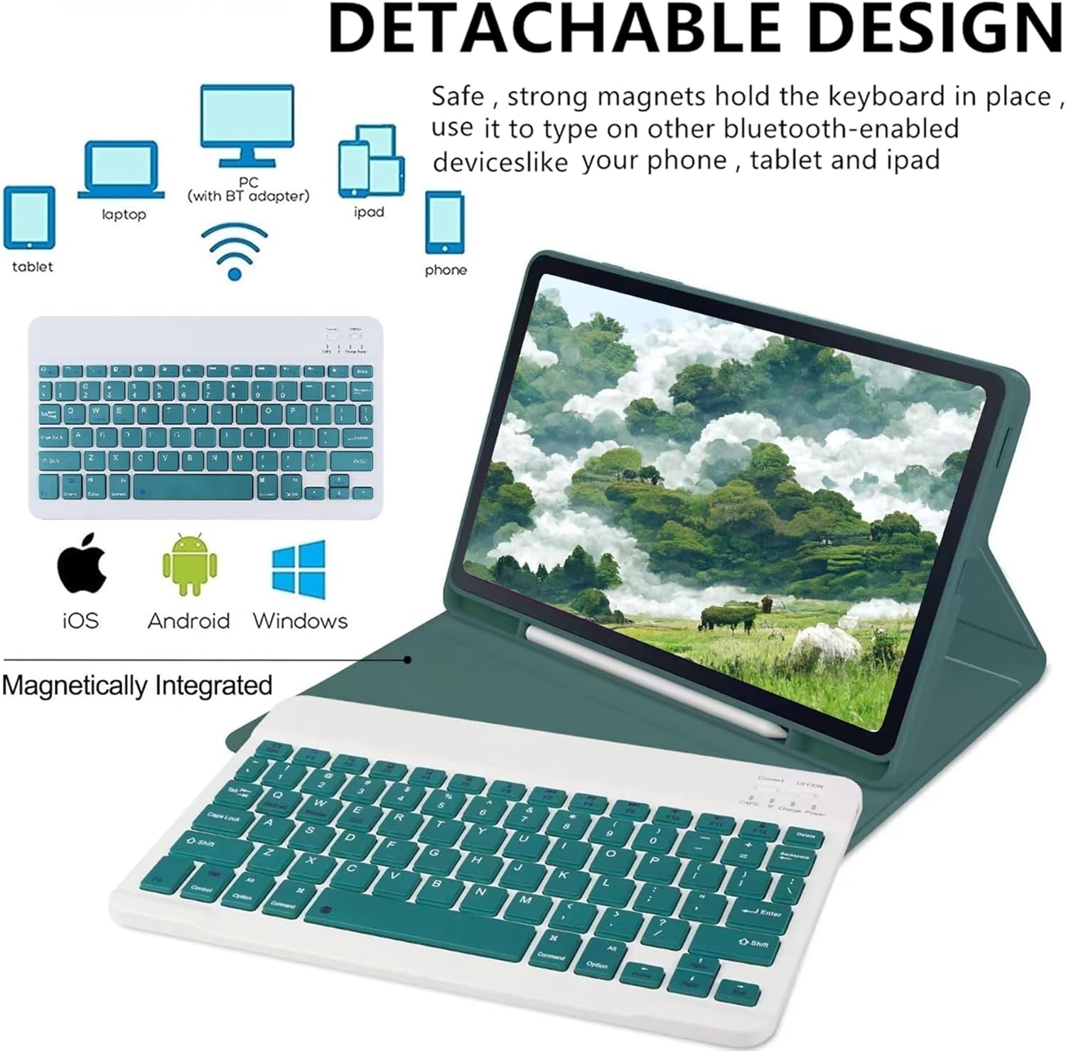 Keyboard Case + Mouse for iPad 6th Generation(2018), iPad 5th Gen(2017), iPad Air 2 and 1, iPad Pro 9.7'' - Protective Case with Pencil Holder and Magnetically Detachable Keyboard (DarkGreen)