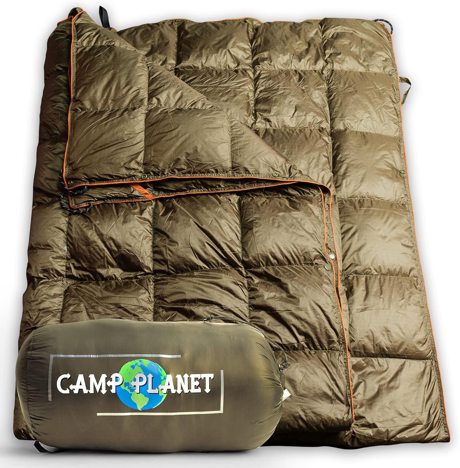 Duck Down Camping Blanket-Puffy Backpacking Quilt for1 Person -Genuine Down -Packable Lightweight Warm Puffer Blanket for Cold Weather Hiking -Waterproof Travel Gear -Throw Blankets for Camp Army