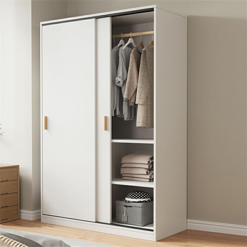NIUYAO Solid Wood Family Wardrobe Closet Armoire Sliding Door Clothing Rod & Shelves Included Bedroom Dressing room Storage Cabinet -Wood 63