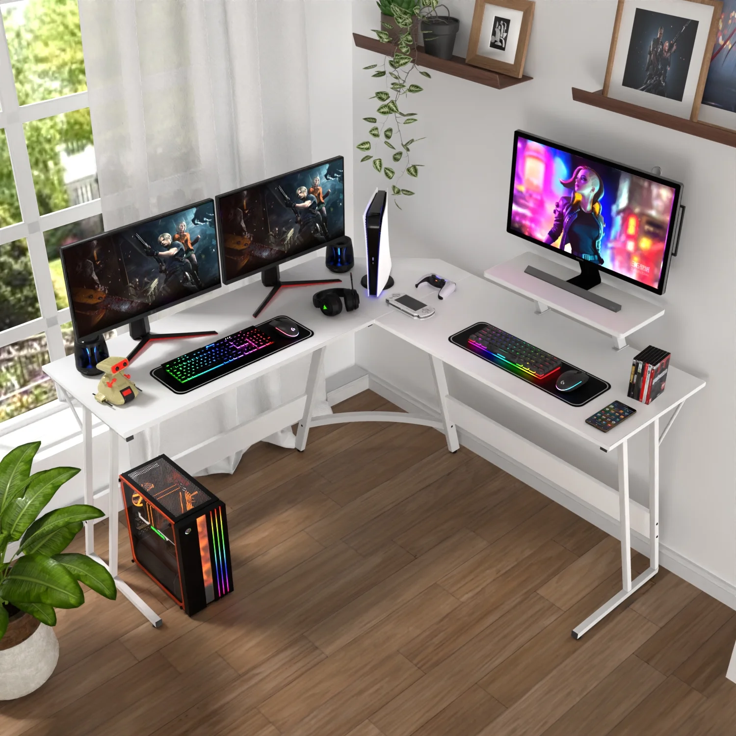 PayLessHere L Shaped Desk Corner Gaming Desk Computer Desk with Large Desktop Studying and Working and Gaming for Home and Work Place,White