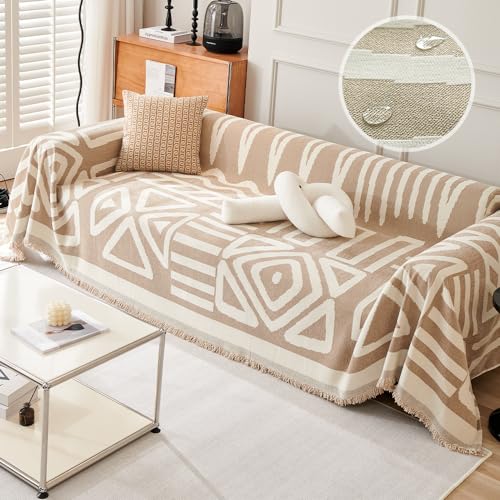 Water Resistant Boho Couch Cover, Soft Chenille Couch Cover for Dogs Washable, Couch Covers for 3 Cushion Couch Sofa Pet Friendly, Thick, Dirt Resistant (Black, 71