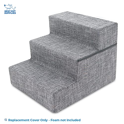 Best Pet Supplies Foldable Foam Pet Steps for Small Dogs and Cats, Portable Ramp Stairs for Couch, Sofa, and High Bed Climbing, Non-Slip Balanced Indoor Step Support, Paw Safe - Ash Gray Linen,4-Step