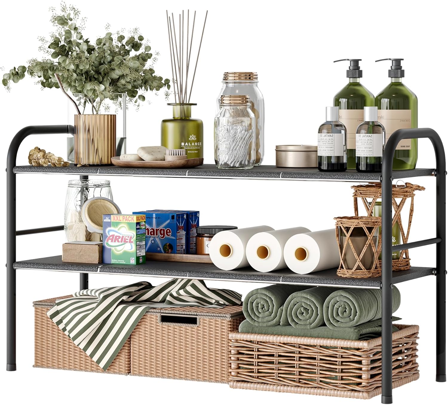 NETEL Under Sink Organizers and Storage, 2 Tier Expandable Under Cabinet Organizer Shelf with 8 Removable Panels,Expandable Shelf for Cupboard,Kitchen,Bathroom,Shoe Storage Rack