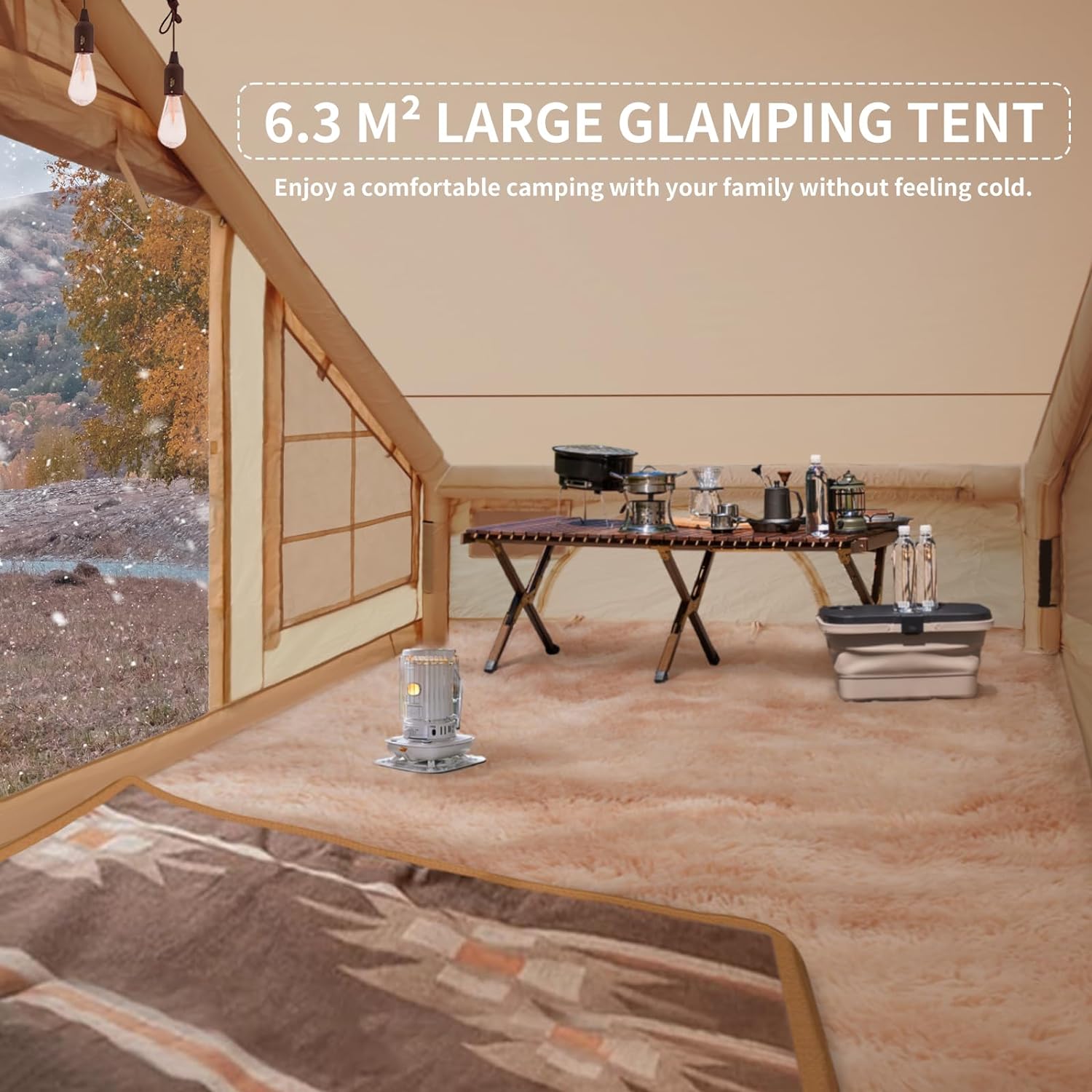 Large Glamping Tent for Camping Adult, Easy Setup Inflatable Night Club with Pump, Oxford Air Tent for Girls, 4-6 Persons, Waterproof