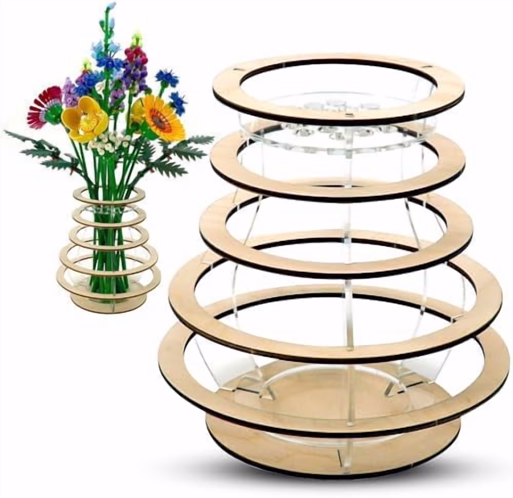 Vase for Lego Flowers Bouquet Building Set, Wooden Lego Vase, Gift for Lego Flower Lovers