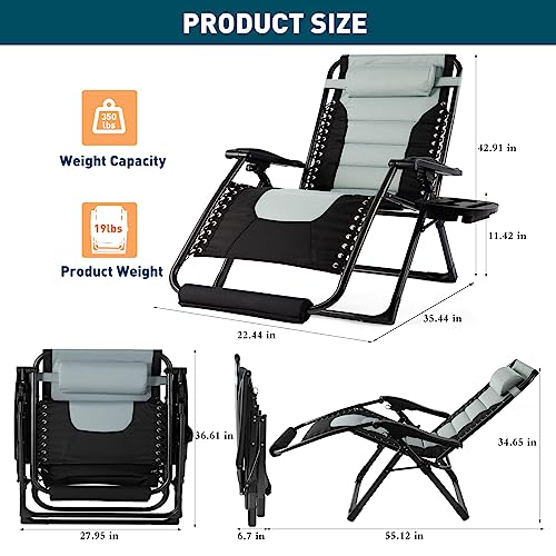 Fitnessclub Zero Gravity Chair, 350Lbs Capacity Oversize XL Outdoor Anti Gravity Chairs, Patio Lounge Folding Adjustable Recliner with Adjustable Headrest, Foot Pad & Cup Holder